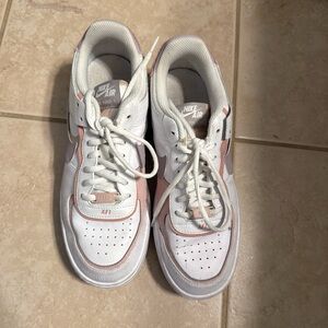 Nike Women's White and Pink AF1 Sneakers